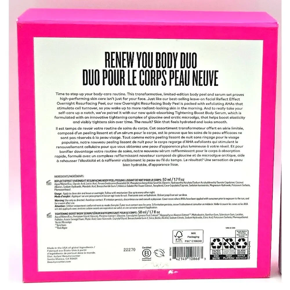 Beautycounter Renew You Body Duo Resurfacing‎ Peel & Tightening Serum 1.7oz 2ct